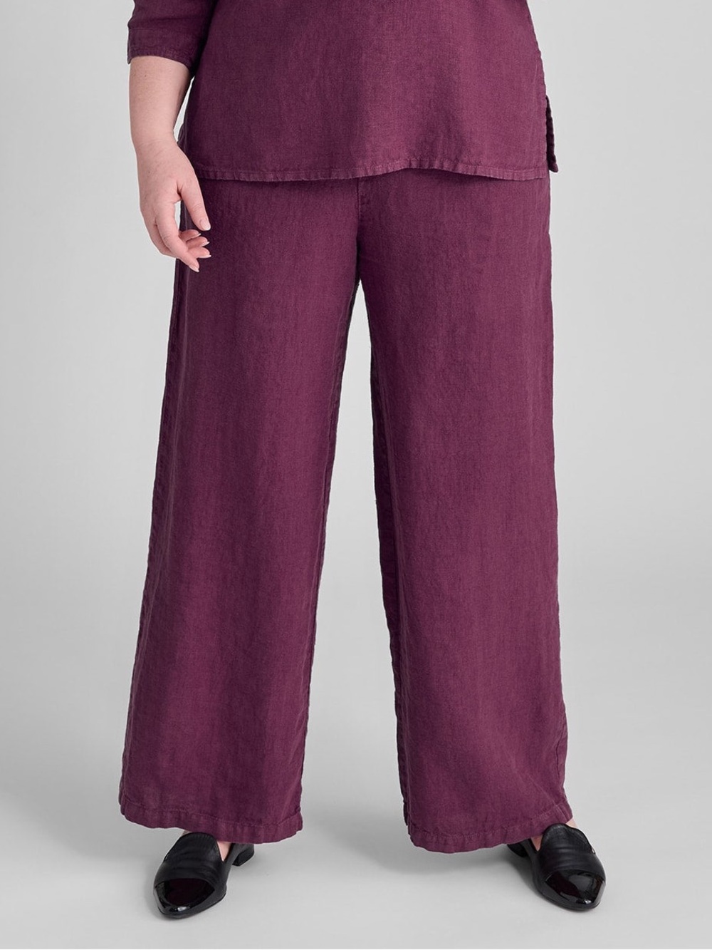 FLAX 100% Linen Flowy Pants Elastic Waist Lightweight Plum Size Large Summer